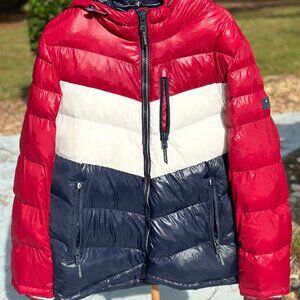 Tommy Hilfiger blue white red coat size medium bomber jacket